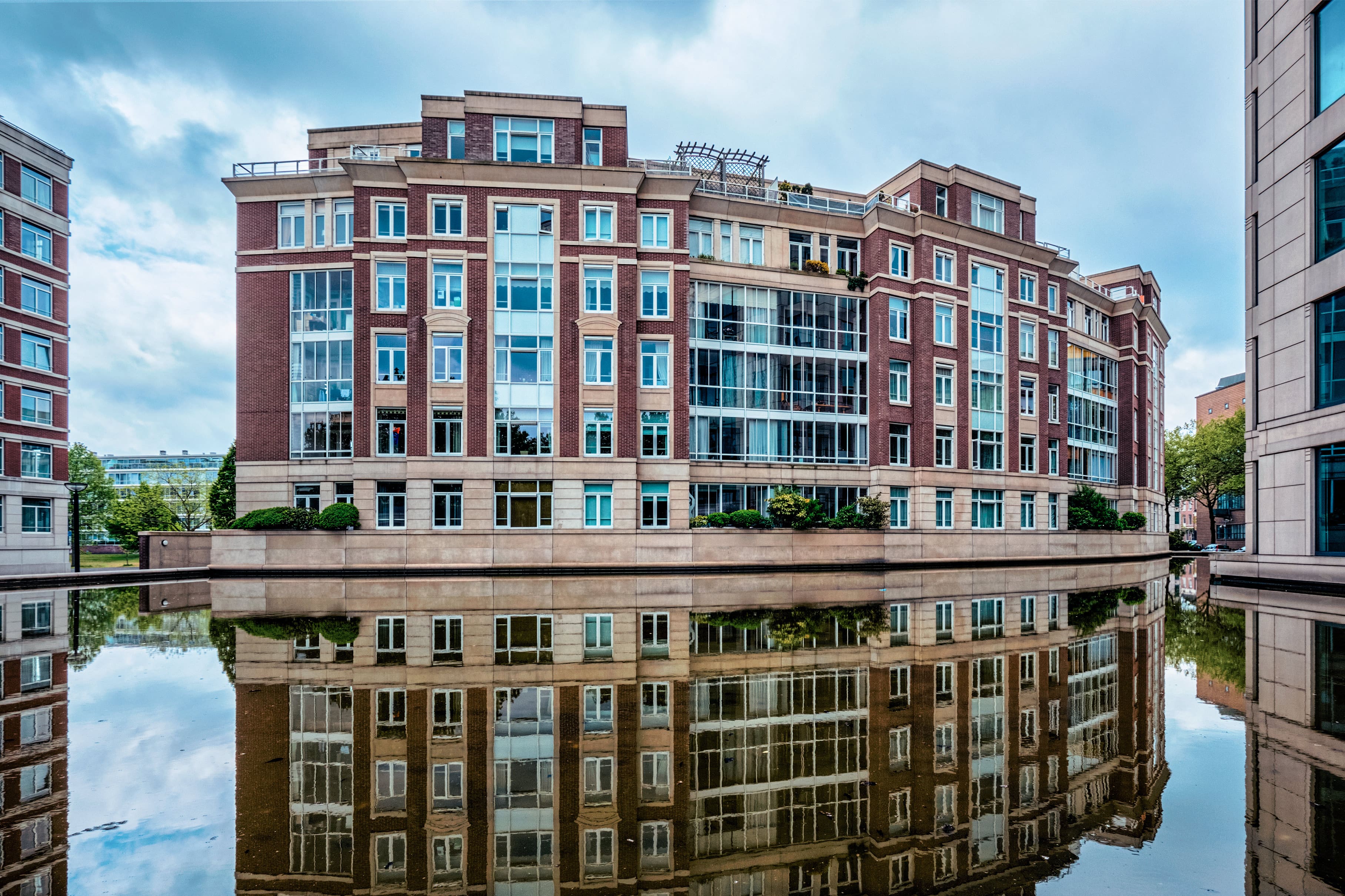 Modern appartment buildings with reflection